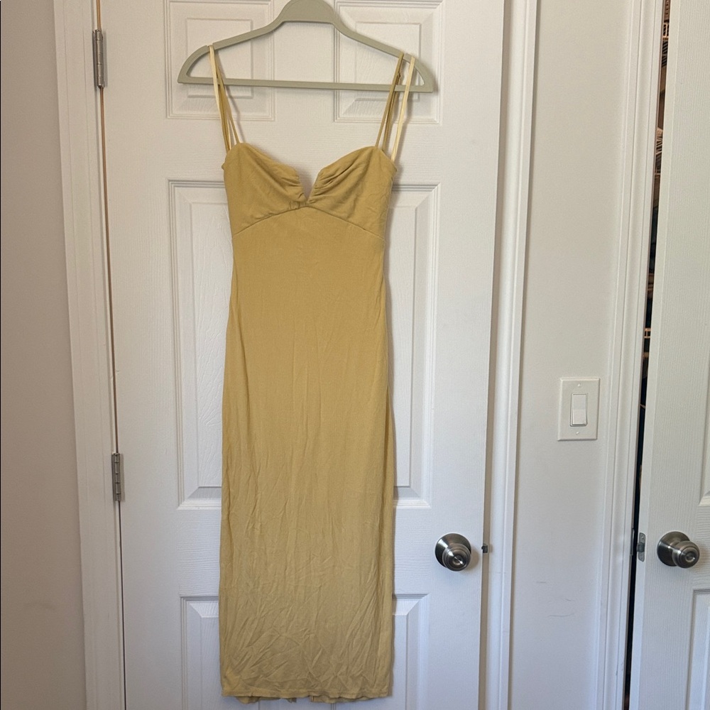 Elegant Yellow Midi Dress with Spaghetti Straps